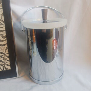Kromex Chrome Ice Bucket Silver Lid Wood Knob MCM 60s